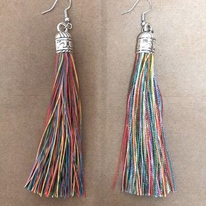 Brightly Colored Threaded Earrings with Sterling Silver Caps NWOT